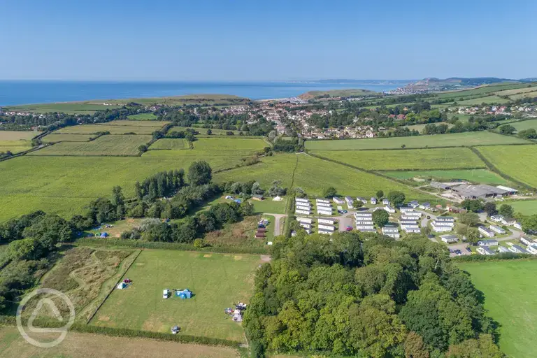 Aerial of campsite near the beach