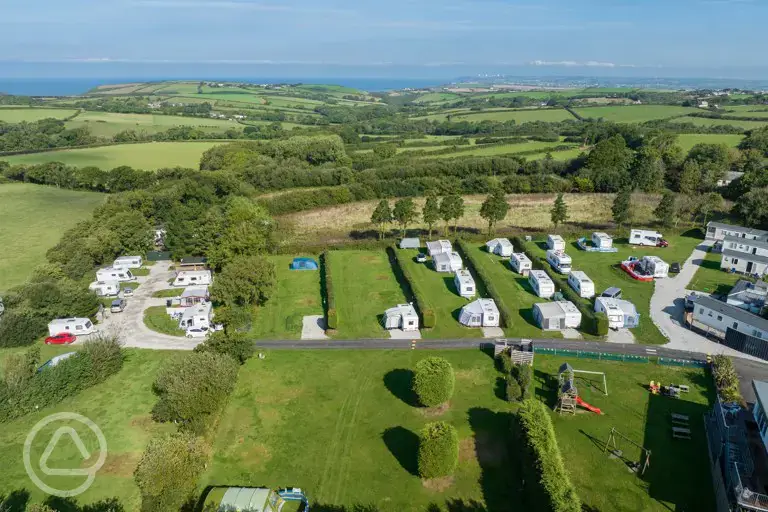 Aerial of the campsite by the coast