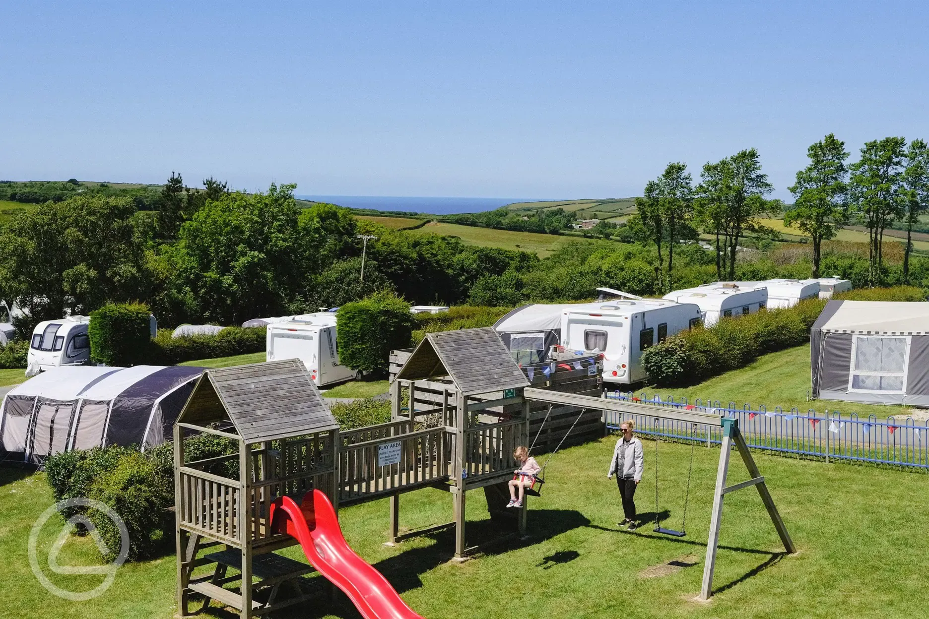 Play park and pitches at Cornish Coasts with sea views