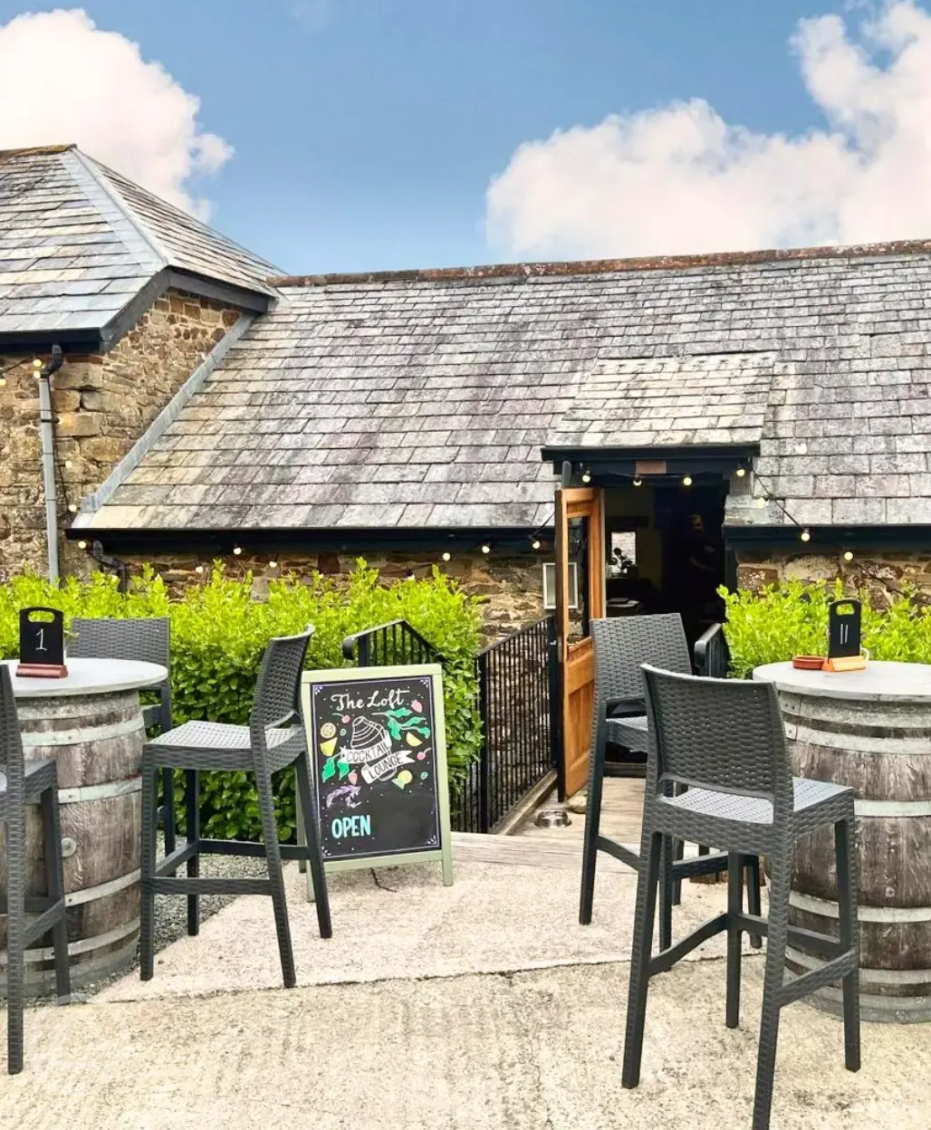 Outdoor seating at The Loft Cocktail Bar (open May half term to mid September)