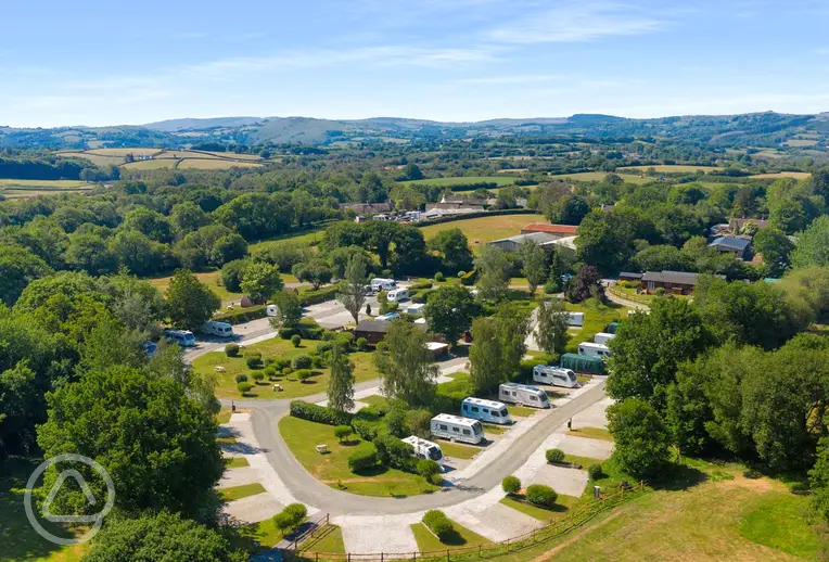 Aerial view of Woodland Springs Touring Park and Dartmoor National Park