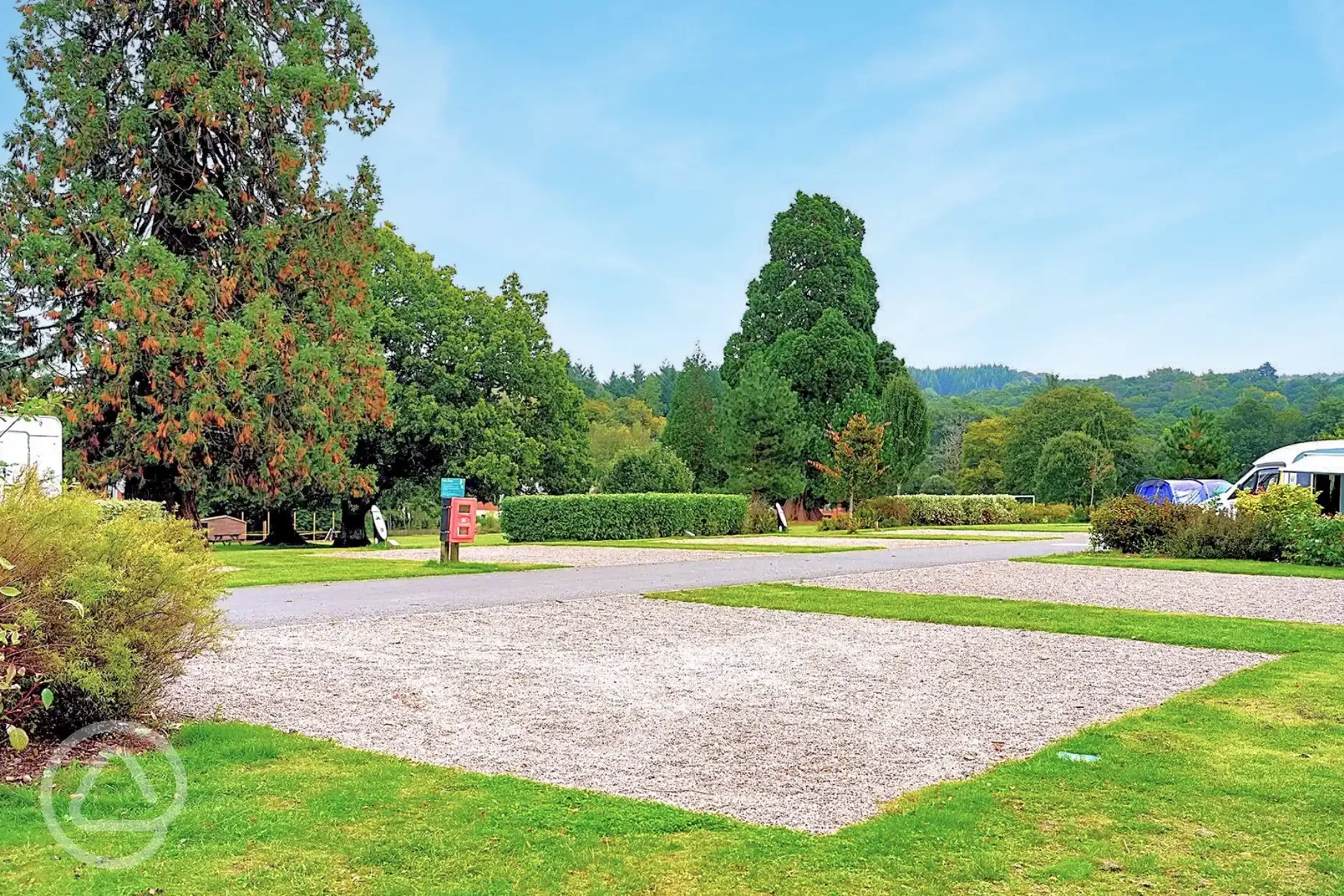 Electric gravel tent and campervan 8m x 8m pitches with 16 amp hook ups