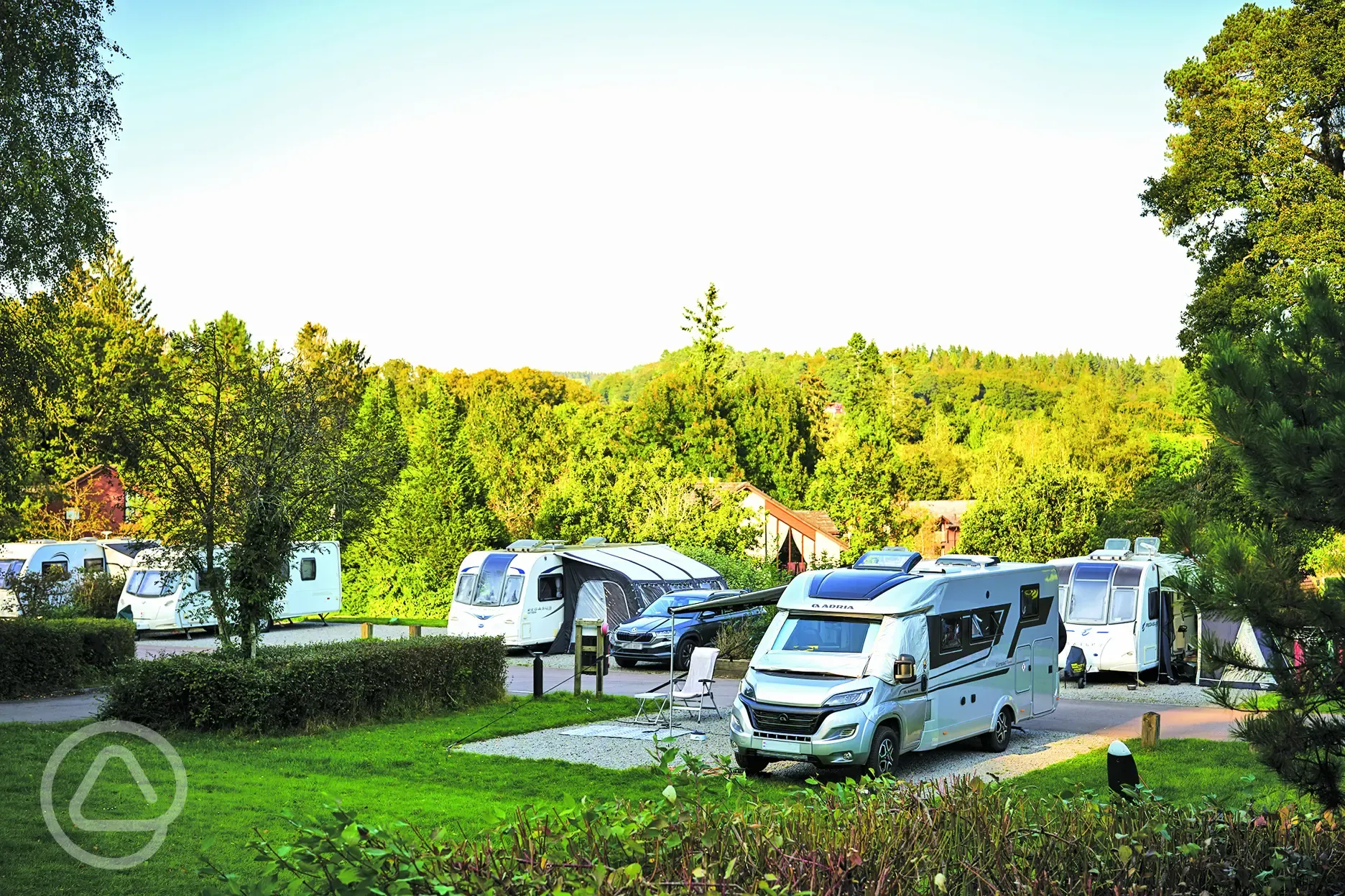 Electric hardstanding 9m x 9m pitches with 16 amp hook ups