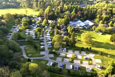 Aerial view of Whitemead Forest Park with the surrounding Forest of Dean