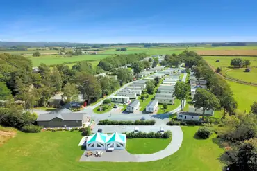 Aerial of Moss Wood Caravan Park and views across the countryside