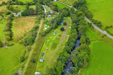 Tyn Cornel Camping aerial beside the River Tryweryn