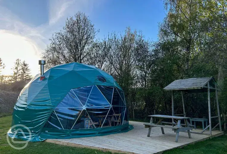 Geodome with private decking and picnic bench