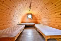 Riverside camping pod double bed and two single beds 