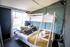 Isabella safari tent triple bunk bedroom (with bedding and towels)