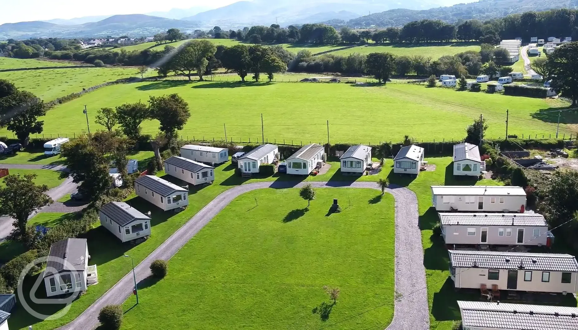 Aerial of the static caravan area of Plas Gwyn