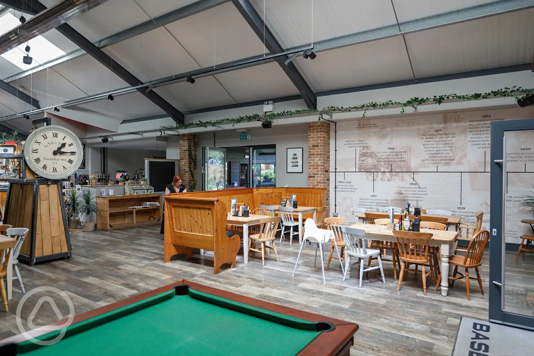 Basecamp cafe at Clippesby Hall with pool table