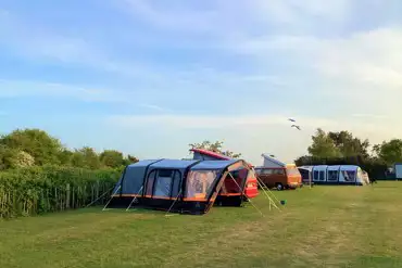 Large tents on non electric grass pitches at Rose Farm Touring Park