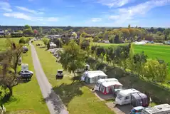 Aerial of the grass pitches at Rose Farm Touring Park