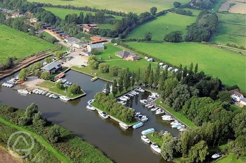 Aerial of the campsite and marina
