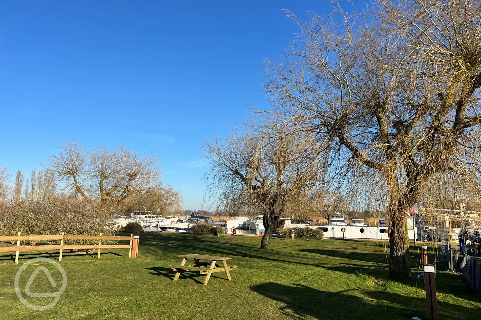 Electric grass pitches by the marina