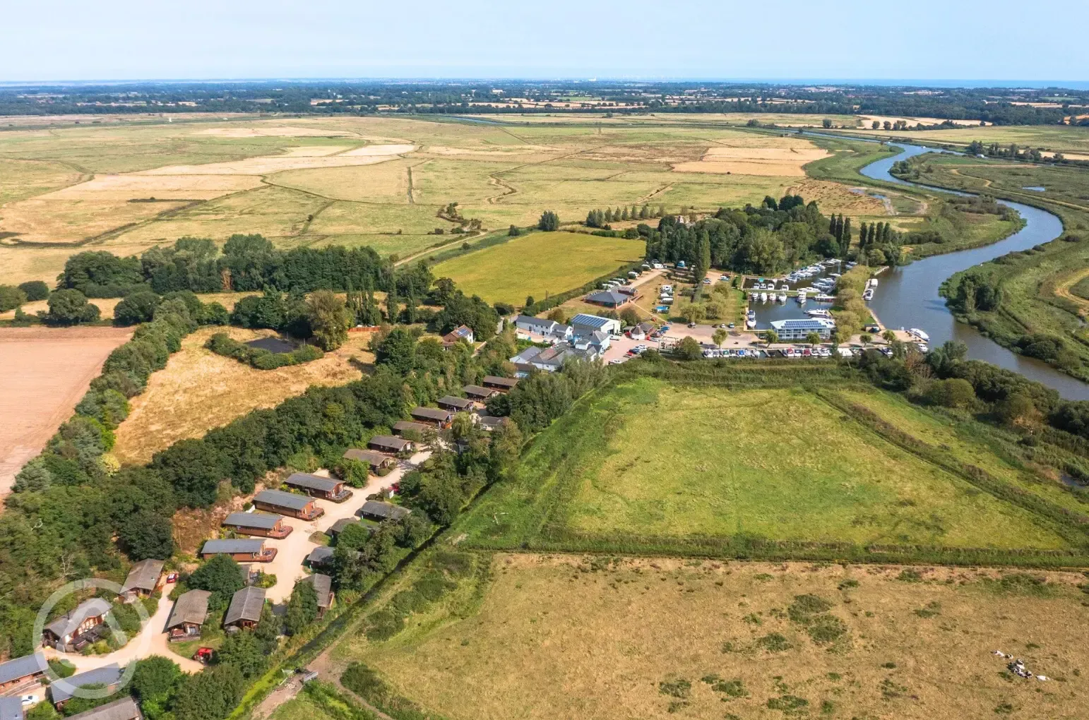 Aerial of the campsite and marina