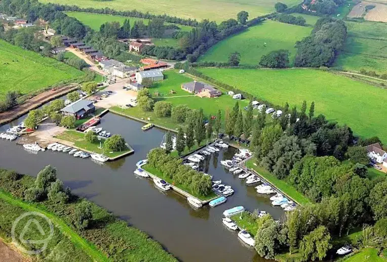 Aerial of the campsite and marina