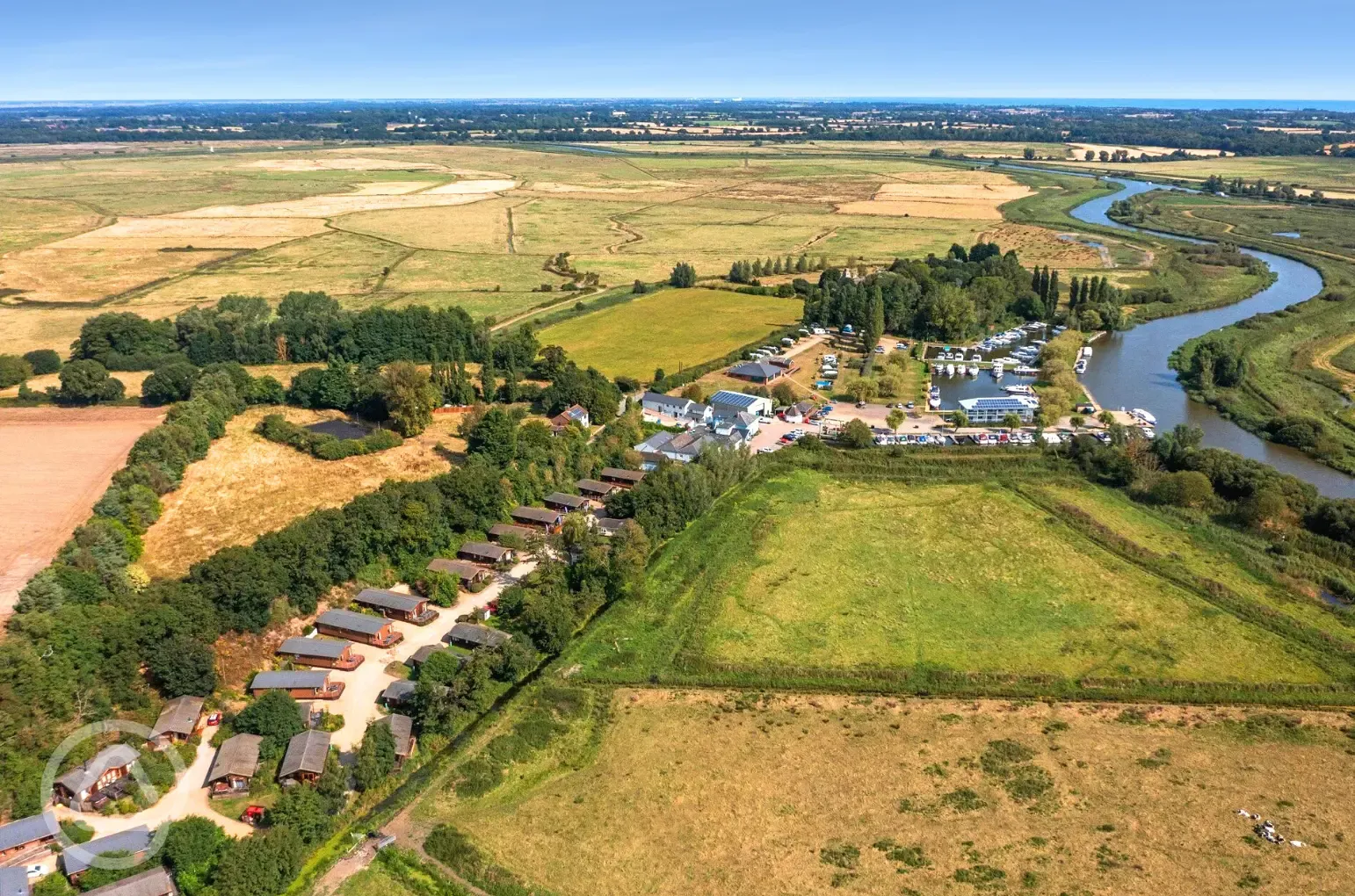 Aerial of the campsite and marina