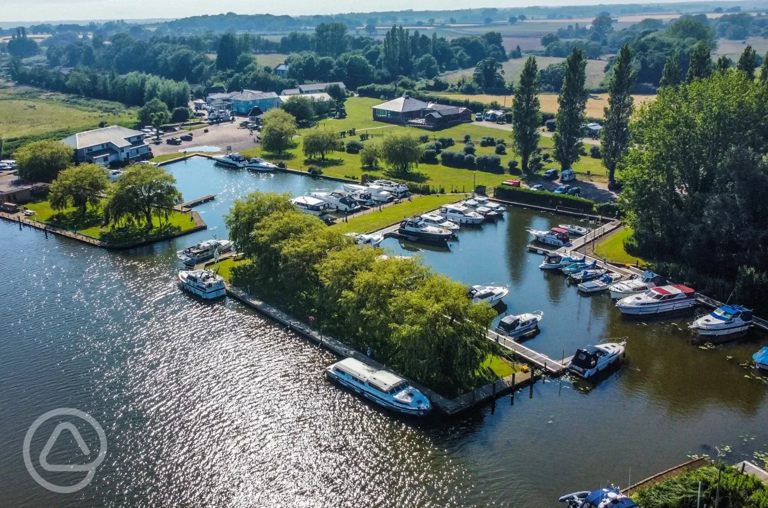Aerial of the campsite and marina