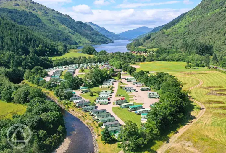 Aerial of the park and Loch Eck