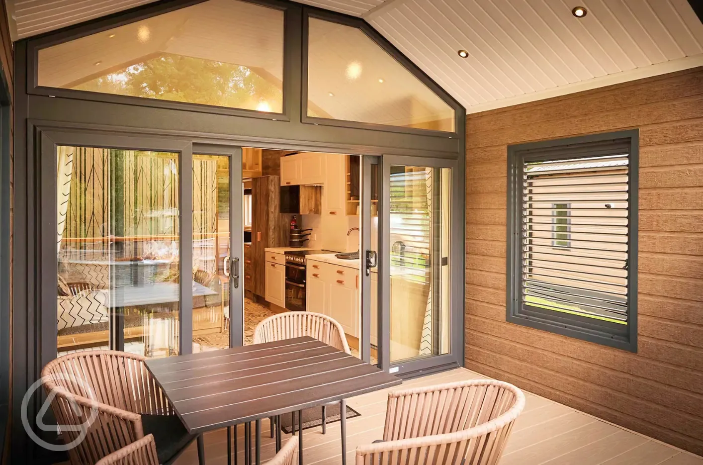 Forest glamping pod decking area