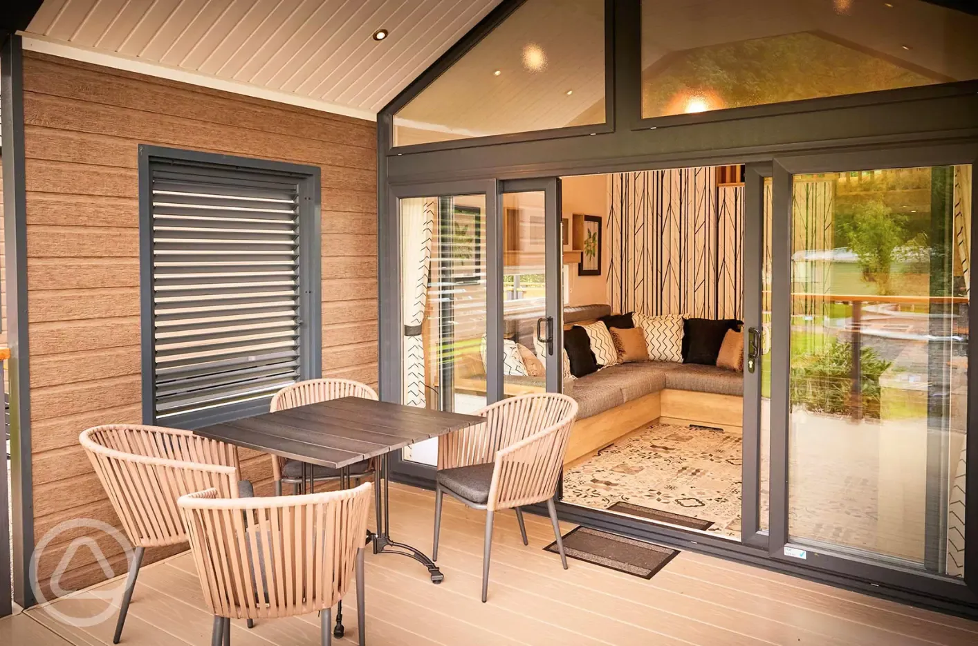 Forest glamping pod decking area