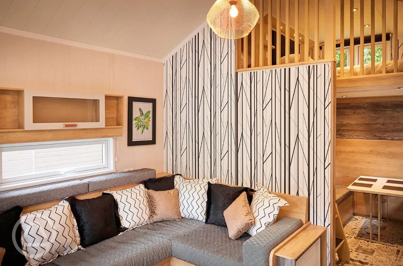 Forest glamping pod interior