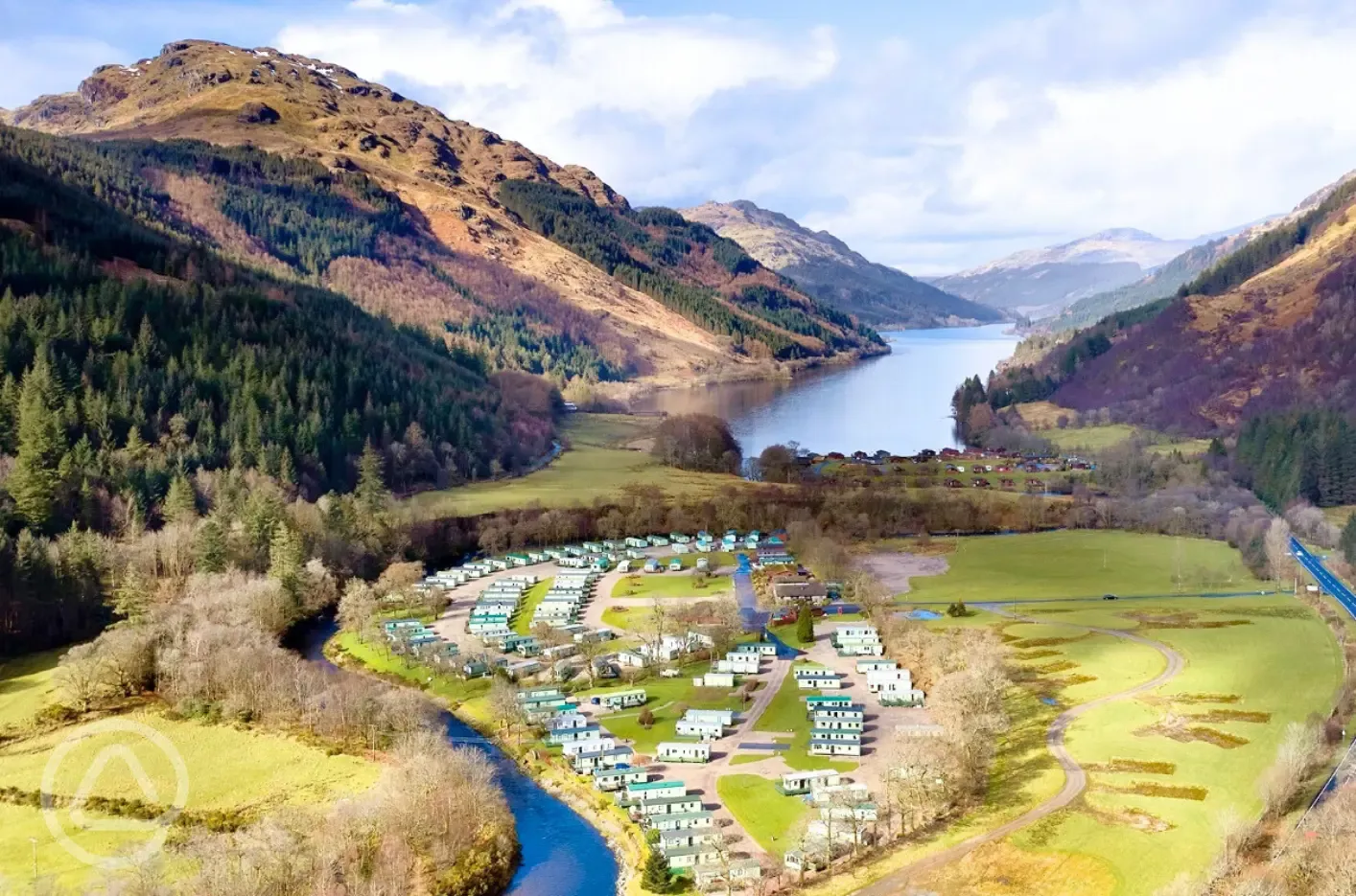 Aerial of the park and Loch Eck