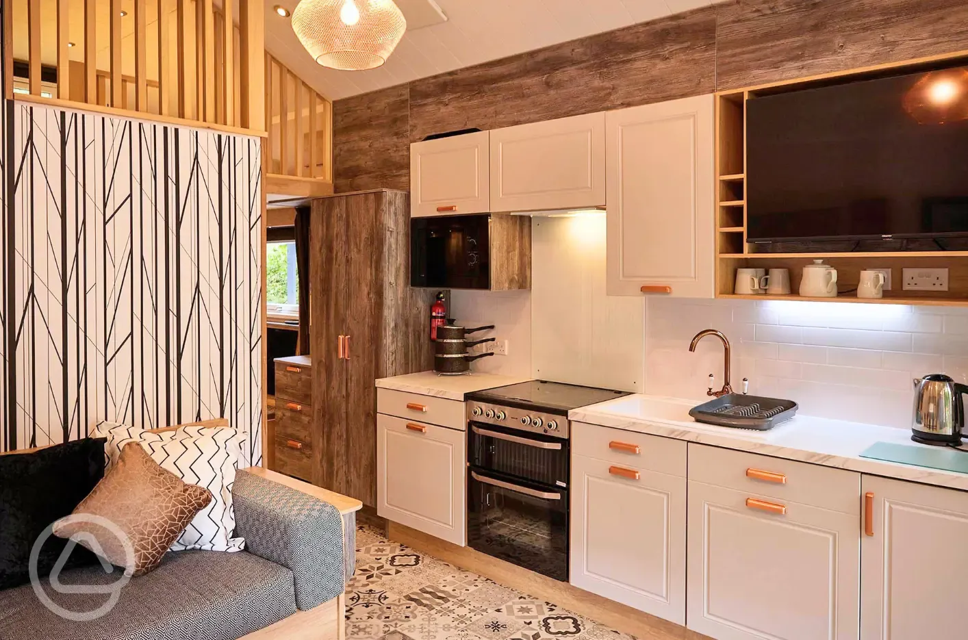 Forest glamping pod kitchen