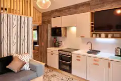 Forest glamping pod kitchen