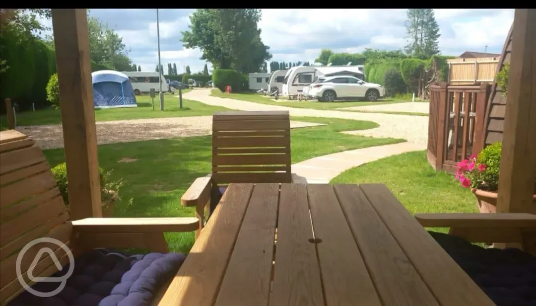 Glamping pod seating area