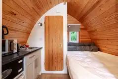 Glamping pod double beds and kitchenette with a kettle, fridge and microwave Glamping pod double beds and kitchenette with a kettle, fridge and microwave