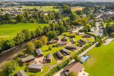 Aerial of Braidhaugh Holiday Park by the River Earn