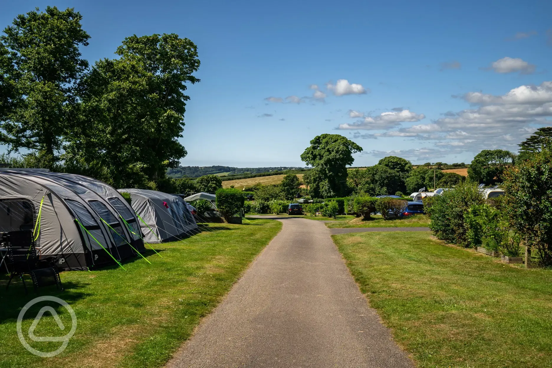 Tents on grass pitches at Tregarton Park