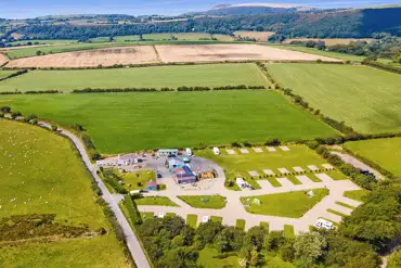 Aerial of Brynawelon Caravan and Camping Park and the surrounding countryside