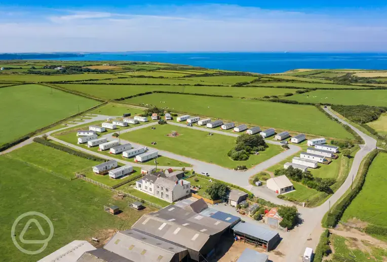 Aerial of the campsite by the sea