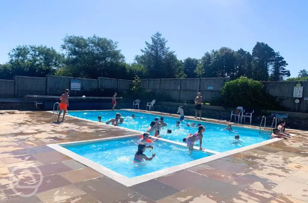 Outdoor solar heated swimming pool