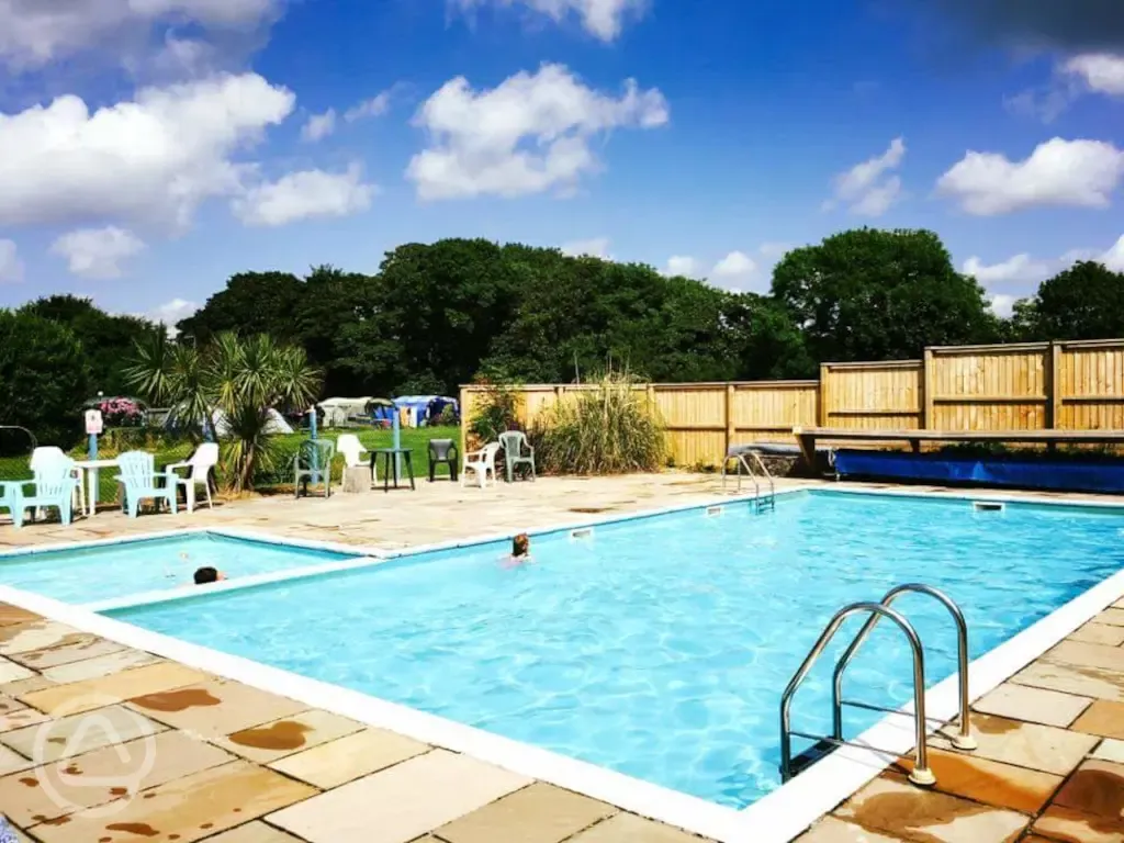 Outdoor solar heated swimming pool