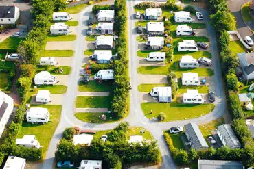 Bird's eye view of the hardstanding pitches at Tudor Glen Caravan Park