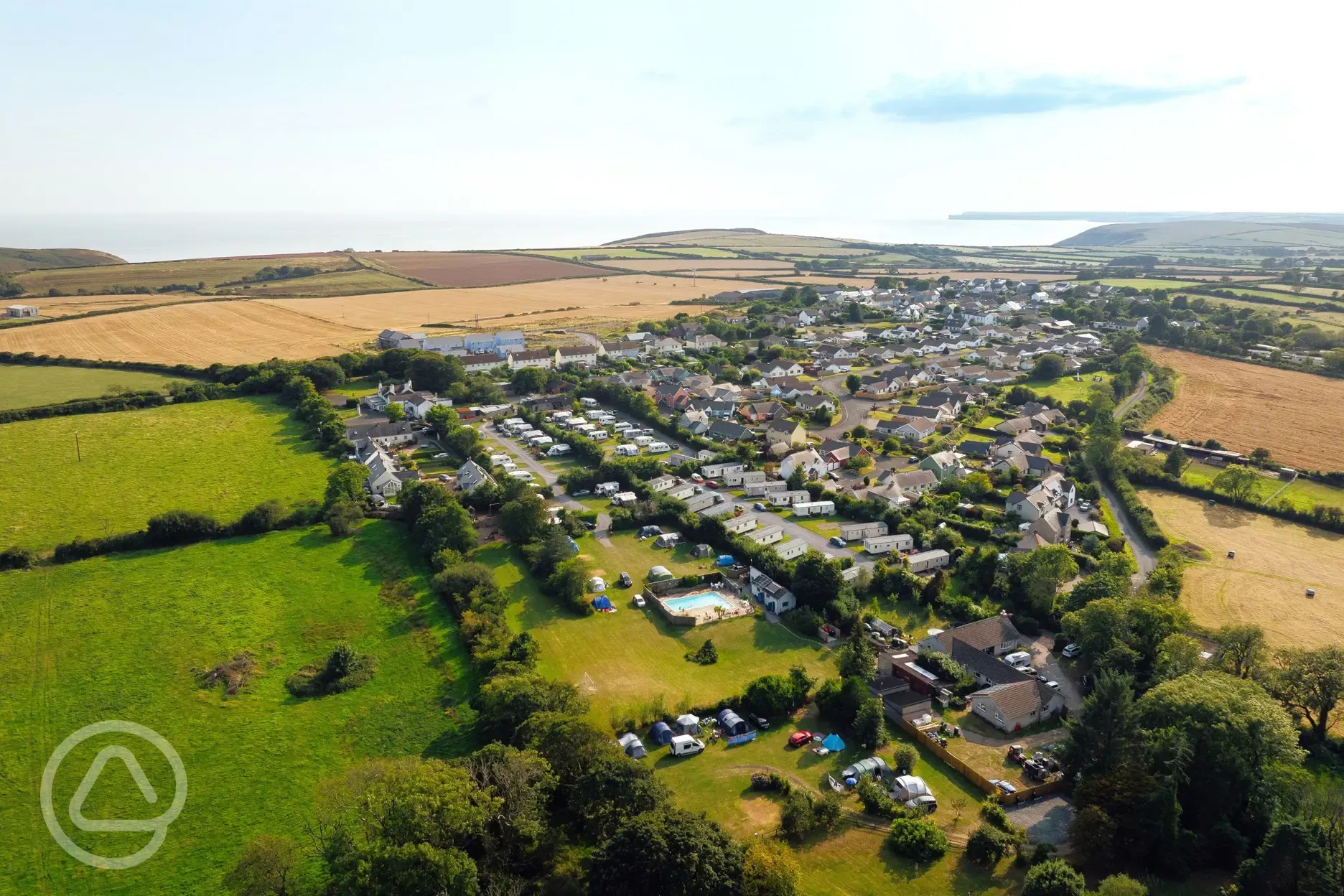 Aerial of the campsite towards the coast