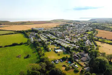 Aerial of Tudor Glen Caravan Park towards the Pembrokeshire coast