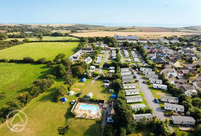 Aerial of the campsite towards the coast