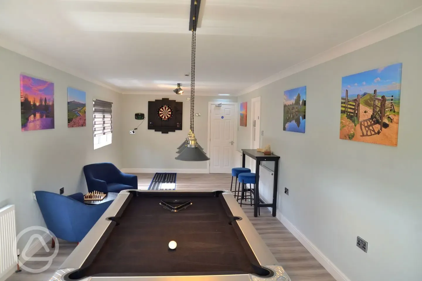 Games room with pool table, darts and a selection of board games