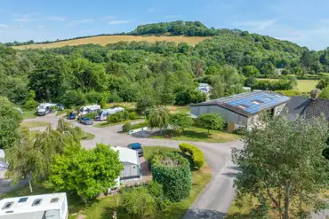 Aerial of hardstanding pitches at Waterrow Touring Park