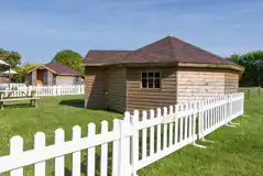 Glamping cabins in fenced area