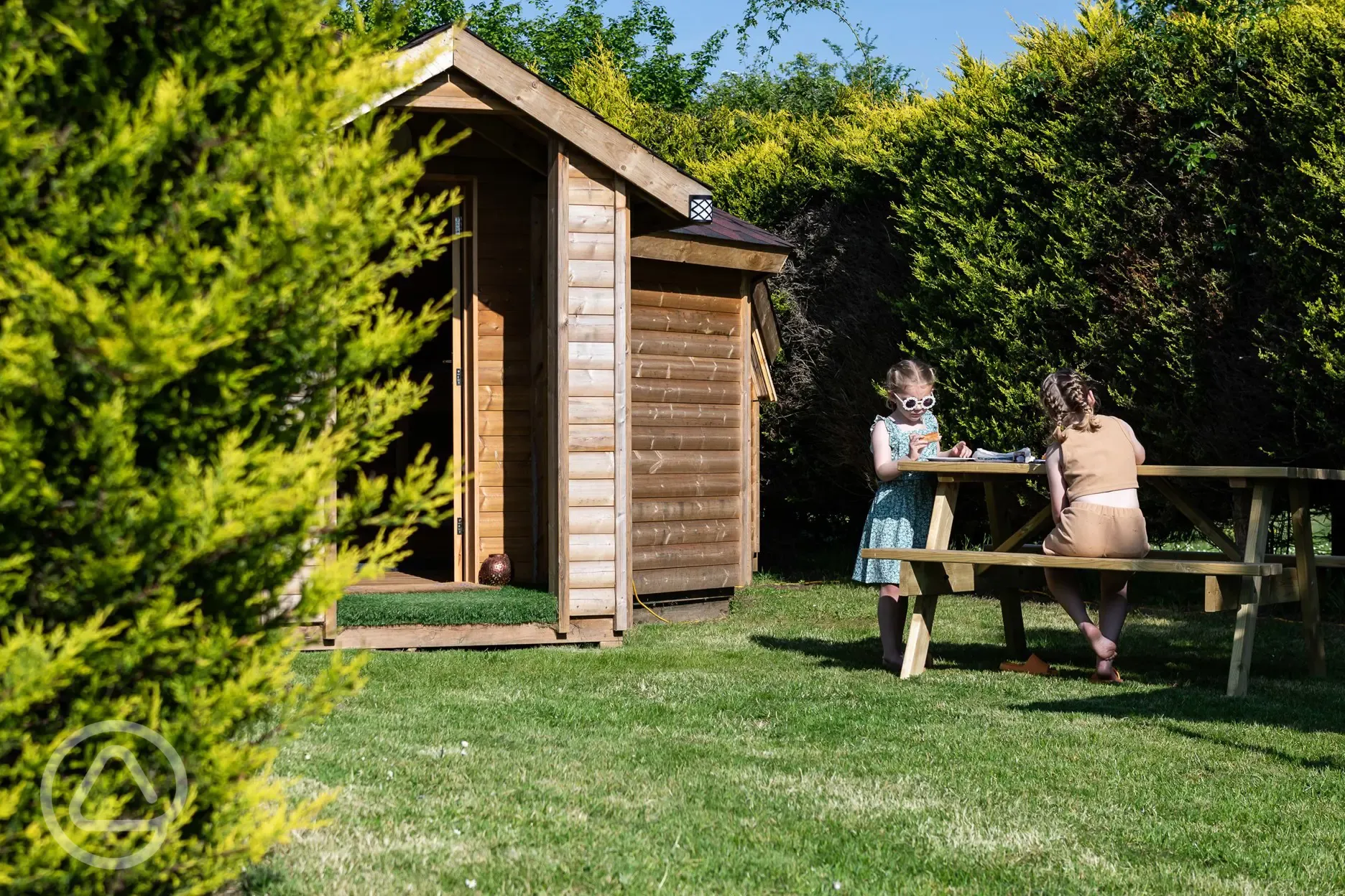 Glamping cabin outside area