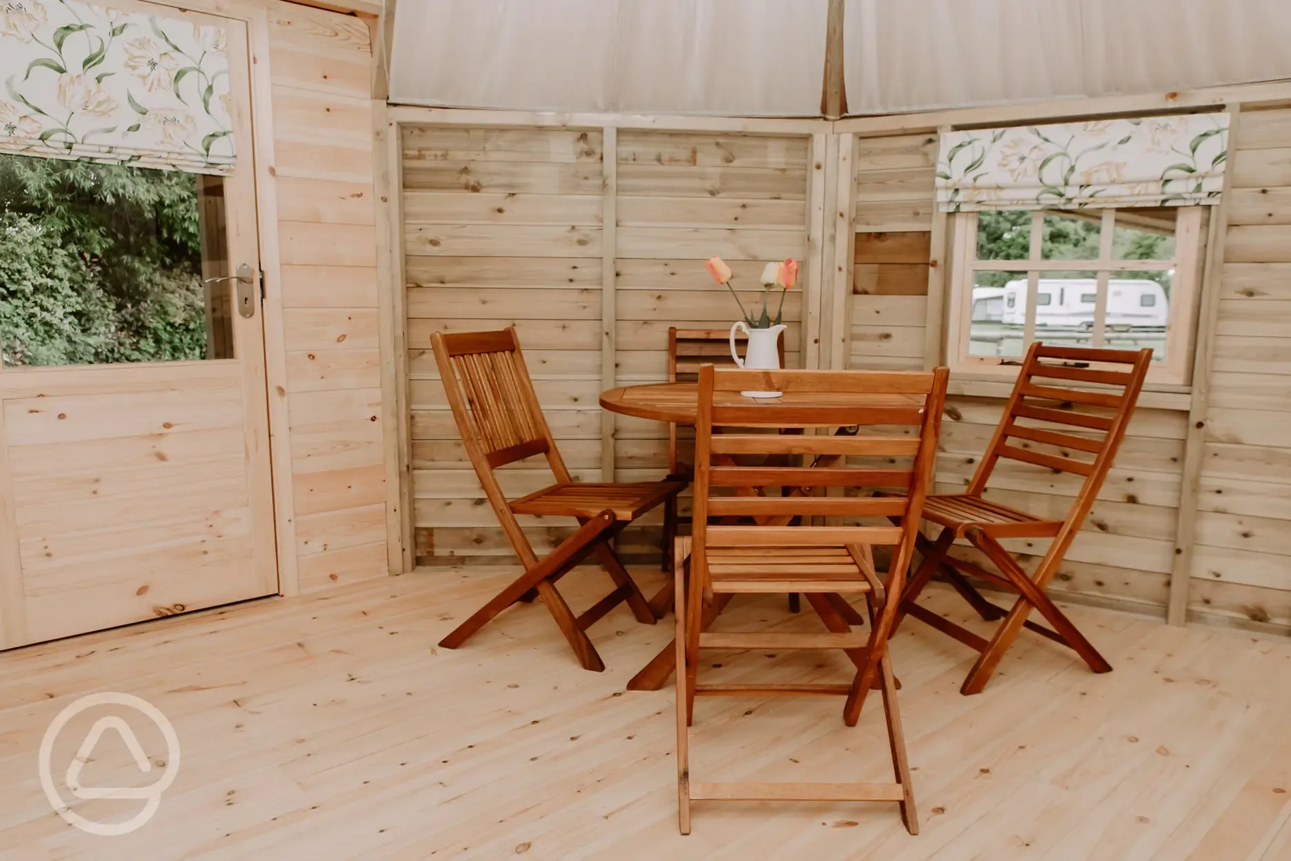 Glamping cabin dining area