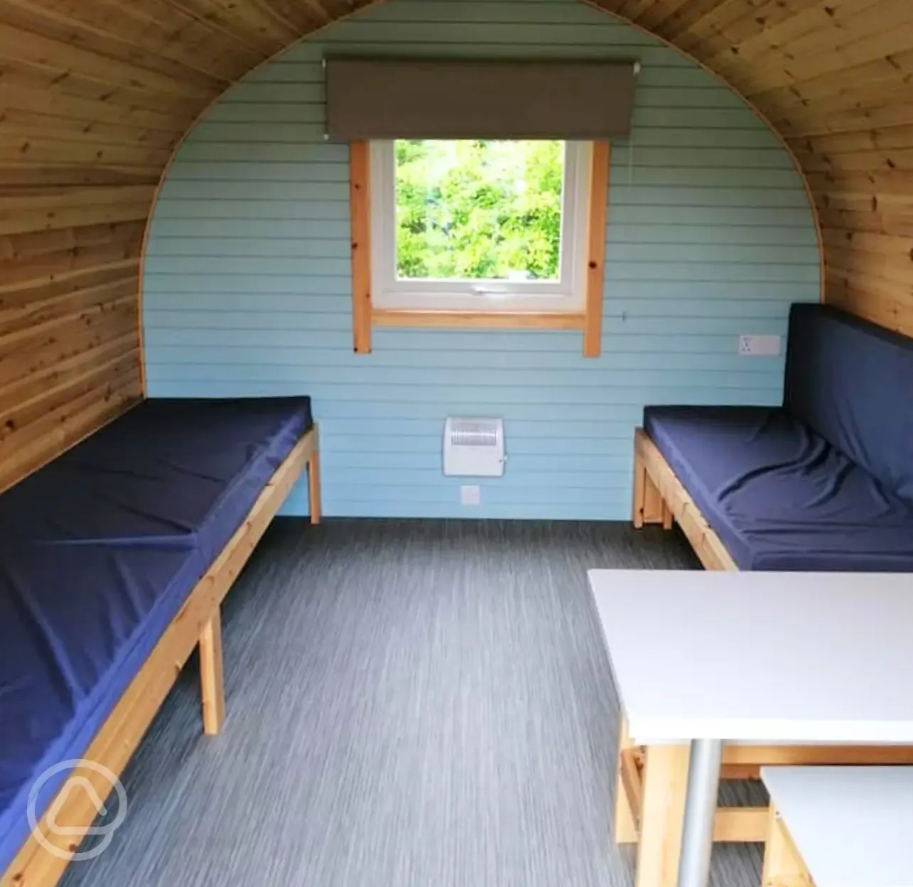 Four person camping pod interior