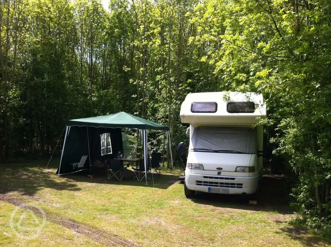 Woodland motorhome pitches Rother Valley Caravan Park