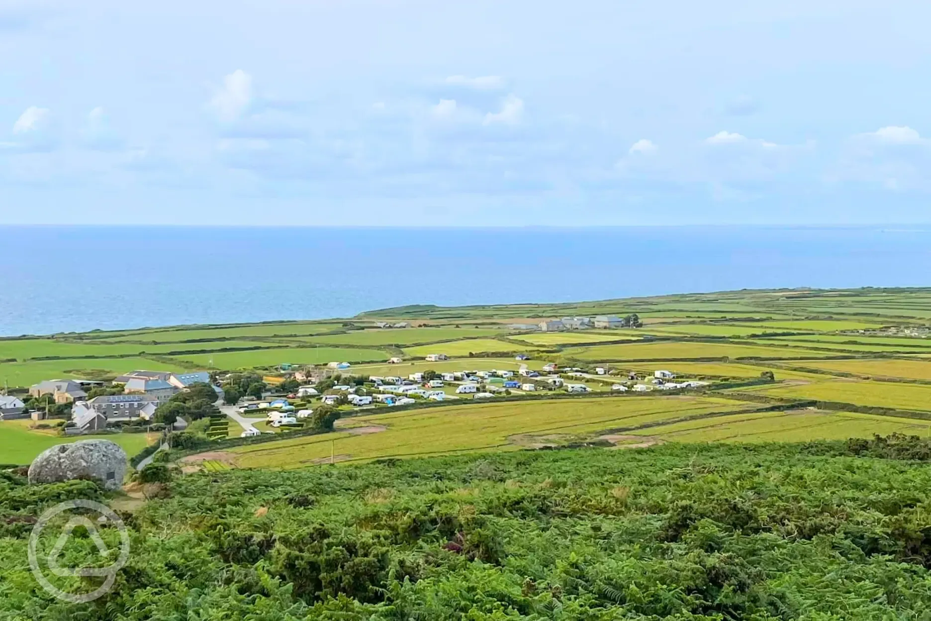 Aerial of Trevalgan Touring Park and the coast Aerial of Trevalgan Touring Park and the coast